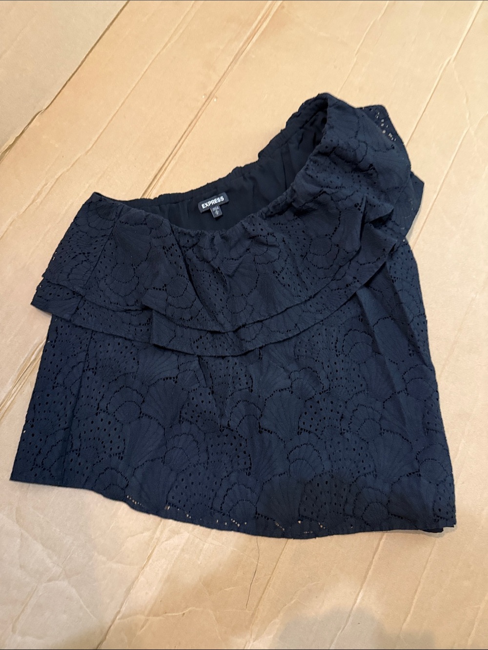 Express Black One-Shoulder Lace Mini Skirt